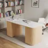 Picture of Modern White Ash Wood Rectangle Desk & Reclining Leather Office Chair (63.8")