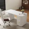 Modern White Ash Wood Rectangular Desk & Reclining Leather Office Desk Chair (63.8")