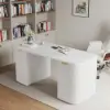 Modern White Ash Wood Rectangular Desk & Reclining Leather Office Desk Chair (63.8")