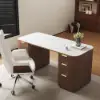 Walnut Ash Wood Rectangular Desk & Reclining Leather Office Desk Chair (63.8")
