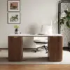 Walnut Ash Wood Rectangular Desk & Reclining Leather Office Desk Chair (63.8")