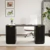 Modern Black Wood Rectangle Desk & Reclining Leather Office Desk Chair (63.8")