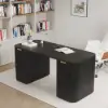 Modern Black Wood Rectangle Desk & Reclining Leather Office Desk Chair (63.8")