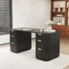 Modern Black Wood Rectangle Desk & Reclining Leather Office Desk Chair (63.8")