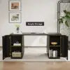Modern Black Wood Rectangle Desk & Reclining Leather Office Desk Chair (63.8")