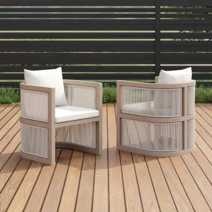 Wevara 2 Pieces Modern Aluminium & Ropes Outdoor Dining Chair Set in Sand & Oatmeal