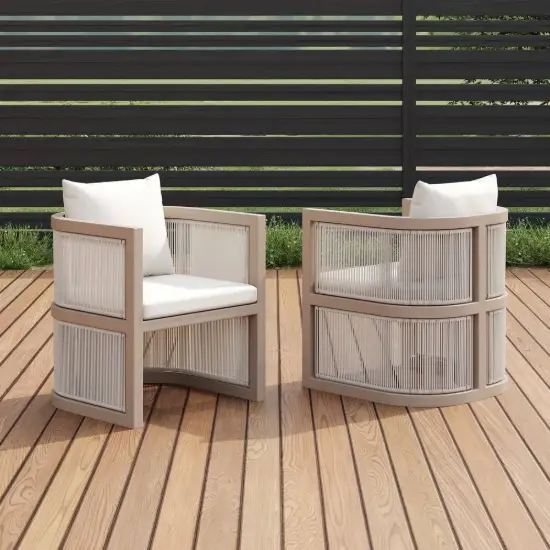Wevara 2 Pieces Modern Aluminium & Ropes Outdoor Dining Chair Set in Sand & Oatmeal
