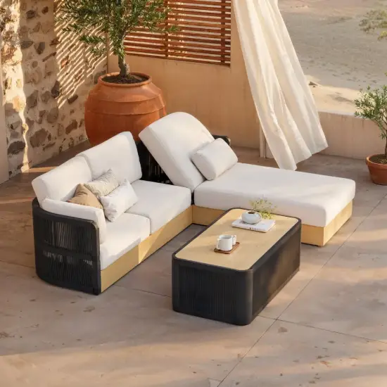 Picture of Costra Woven Outdoor Sectional Sofa Set with Adjustable Reclining Chaise and Coffee Table Black