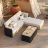 Picture of Costra Woven Outdoor Sectional Sofa Set with Adjustable Reclining Chaise and Coffee Table Black