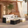 Picture of Costra Woven Outdoor Sectional Sofa Set with Adjustable Reclining Chaise and Coffee Table Black