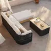 Picture of Costra Woven Outdoor Sectional Sofa Set with Adjustable Reclining Chaise and Coffee Table Black