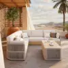 Costra Handwoven Rope L-Shaped Outdoor Sofa with Coffee Table in Ivory