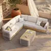 Costra Handwoven Rope L-Shaped Outdoor Sofa with Coffee Table in Ivory