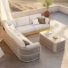 Costra Handwoven Rope L-Shaped Outdoor Sofa with Coffee Table in Ivory
