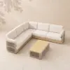 Costra Handwoven Rope L-Shaped Outdoor Sofa with Coffee Table in Ivory