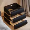 Humply Black Faux Leather 3-Drawer LED Nightstand with Charging Station, Set of 2