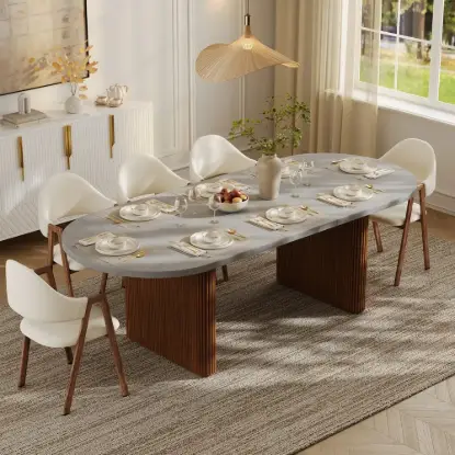Fluve 200 - 2 cm Extendable Oval Concrete Grey Dining Table, Seats 6-8
