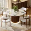 Aura 120 cm Round Faux Travertine Sintered Stone Dining Table, Fluted Base, Seats 4