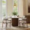 Aura 120 cm Round Faux Travertine Sintered Stone Dining Table, Fluted Base, Seats 4