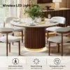 Aura 120 cm Round Faux Travertine Sintered Stone Dining Table, Fluted Base, Seats 4
