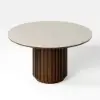 Aura 120 cm Round Faux Travertine Sintered Stone Dining Table, Fluted Base, Seats 4