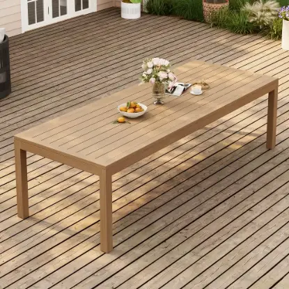 Wevara 104" Walnut-Finished Aluminum Slatted Outdoor Dining Table