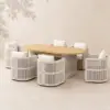 Costra Outdoor Aluminium Extendable Dining Set with 6 Woven Swivel Armchairs in Ivory