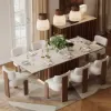 Aura 214 cm Rectangular Faux Travertine Sintered Stone Dining Table with LED Lighting，Fluted Base, Seats 8