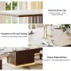 Aura 214 cm Rectangular Faux Travertine Sintered Stone Dining Table with LED Lighting，Fluted Base, Seats 8