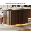 Aura 214 cm Rectangular Faux Travertine Sintered Stone Dining Table with LED Lighting，Fluted Base, Seats 8