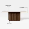 Aura 214 cm Rectangular Faux Travertine Sintered Stone Dining Table with LED Lighting，Fluted Base, Seats 8