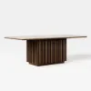 Aura 214 cm Rectangular Faux Travertine Sintered Stone Dining Table with LED Lighting，Fluted Base, Seats 8