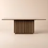 Aura 214 cm Rectangular Faux Travertine Sintered Stone Dining Table with LED Lighting，Fluted Base, Seats 8