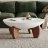 Curva 37" Round Concrete-Look Fiberglass Coffee Table with Wood Legs – White