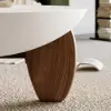 Curva 37" Round Concrete-Look Fiberglass Coffee Table with Wood Legs – White