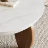 Curva 37" Round Concrete-Look Fiberglass Coffee Table with Wood Legs – White