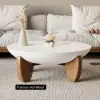Curva 37" Round Concrete-Look Fiberglass Coffee Table with Wood Legs – White