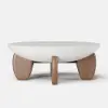 Curva 37" Round Concrete-Look Fiberglass Coffee Table with Wood Legs – White
