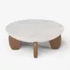Curva 37" Round Concrete-Look Fiberglass Coffee Table with Wood Legs – White