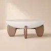 Curva 37" Round Concrete-Look Fiberglass Coffee Table with Wood Legs – White