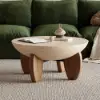 Picture of Curva 30" Round Concrete-Look Fiberglass Coffee Table with Wood Legs – Beige – Walnut – 76cm