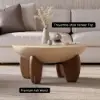 Picture of Curva 30" Round Concrete-Look Fiberglass Coffee Table with Wood Legs – Beige – Walnut – 76cm