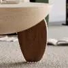 Picture of Curva 30" Round Concrete-Look Fiberglass Coffee Table with Wood Legs – Beige – Walnut – 76cm