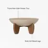 Picture of Curva 30" Round Concrete-Look Fiberglass Coffee Table with Wood Legs – Beige – Walnut – 76cm