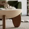 Picture of Curva 30" Round Concrete-Look Fiberglass Coffee Table with Wood Legs – Beige – Walnut – 76cm