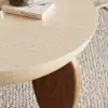 Picture of Curva 30" Round Concrete-Look Fiberglass Coffee Table with Wood Legs – Beige – Walnut – 76cm