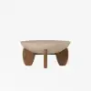 Picture of Curva 30" Round Concrete-Look Fiberglass Coffee Table with Wood Legs – Beige – Walnut – 76cm