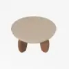 Picture of Curva 30" Round Concrete-Look Fiberglass Coffee Table with Wood Legs – Beige – Walnut – 76cm