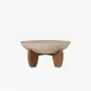 Picture of Curva 30" Round Concrete-Look Fiberglass Coffee Table with Wood Legs – Beige – Walnut – 76cm