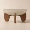 Picture of Curva 30" Round Concrete-Look Fiberglass Coffee Table with Wood Legs – Beige – Walnut – 76cm